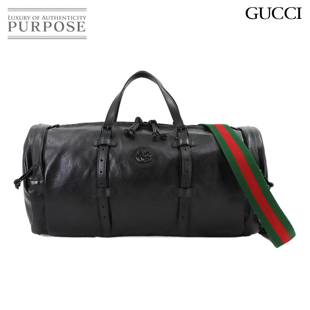Gucci Double GG Boston Shoulder Bag Leather Black GG